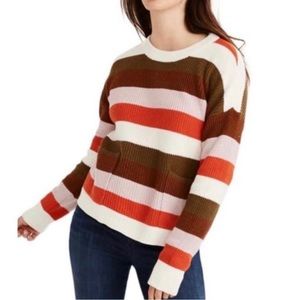 Madewell pocket front pullover striped high low sweater size medium